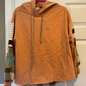 Women's Burnt Orange Patch-Sleeve Hoodie Sweatshirt